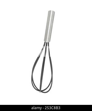 Edelstahl ballon Schneebesen in weißem Hintergrund Stockfoto