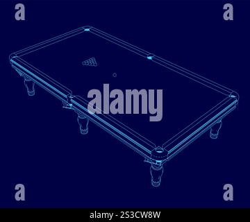 Blaues Bild eines Billardtisches mit einem Streifen. Die Tabelle wird im 3D-Format angezeigt Stock Vektor