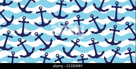 Ankerbanner-Emblem. Zeichentrickanker Marinesymbol oder Logo. Schiff- oder Bootsanker. Versandschilder. Schiffe vor Anker. Stockfoto