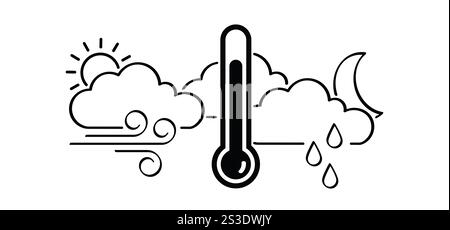 Luftqualitätsüberwachung, Umgebungsbedingungen für PPM, CO2-Messkarte, Prüfung von CO2-Messgeräten. CO2 und Treibhausgase, Wolken mit Thermometer oder Tempera Stockfoto