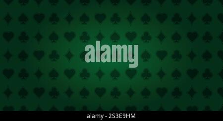 Grüner Hintergrund mit Kartenanzügen. Bild von Pik, Herzen, Diamanten, Schlägern. Casino-Hintergrund. Stock Vektor
