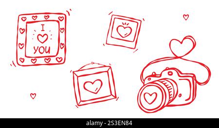 Eine Fotokamera mit Rahmen und einem Polaroid-Foto. Stock Vektor