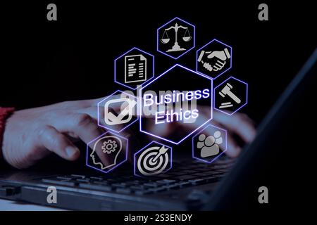 Betriebswirtschaftsethisches Verhalten und Manierkonzept. Ethik- und Compliance-Konzept. Ethische Investitionen, nachhaltige Entwicklung. Die effektive Compliance und Stockfoto