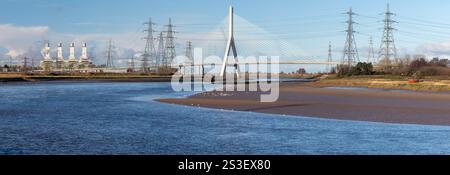 Flintshire Bridge und Connah's Quay Kraftwerk, Deeside, Nordwales Stockfoto