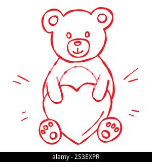 Ein süßer Teddybär, der ein Herz hält. Stock Vektor