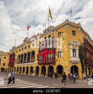 Rathaus in der Weihnachtszeit, Lima Hauptplatz - Peru Stockfoto