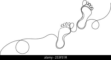 Durchgehende, einzeilige Zeichnung von Footprints, Strichgrafik-Vektor-Illustration Stock Vektor