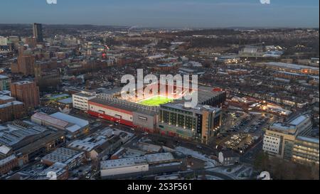 Eine Luftaufnahme der Bramall Lane vor dem Emirates FA Cup 3. Runde Spiel Sheffield United gegen Cardiff City in der Bramall Lane, Sheffield, Großbritannien, 9. Januar 2025 (Foto: Alfie Cosgrove/News Images) Stockfoto