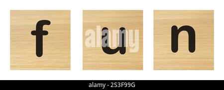 Lustiges Wort mit Holzklötzen Stockfoto