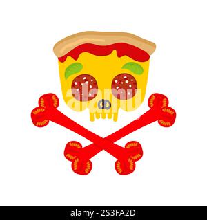 Skull Pizza. Skelettkopf-Pizzascheibe. Konzept schädliches Fast Food Stock Vektor