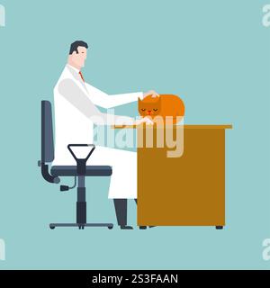 Katze auf dem Tisch neben dem Arzt. DOC und Kat. Tierarzt mit Haustier Stock Vektor