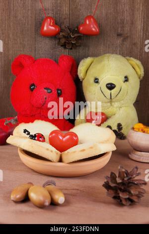 Zwei Kuschelbären feiern den Valentinstag Stockfoto