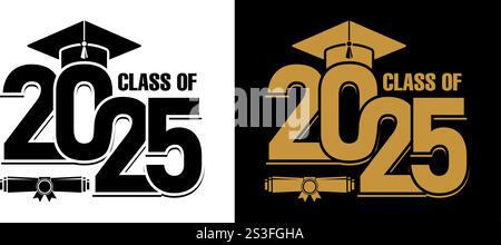 Schriftart 2025 für Grußkarten, Einladungskarten. Text für Abschlussdesign, Glückwunschveranstaltung, T-Shirt, Party, High School oder College-Abschluss Stock Vektor