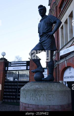 Craven Cottage, Fulham, London, Großbritannien. Januar 2025. FA Cup Third Round Football, Fulham gegen Watford; ein allgemeiner Blick außerhalb des Craven Cottage Stadions und der Jonny Haynes Statue Credit: Action Plus Sports/Alamy Live News Stockfoto
