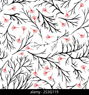 Einfarbiges nahtloses Muster. Vektor-floraler Hintergrund im trendigen minimalistischen linearen Stil. Handgezeichnetes Umrissdesign für Stoff, Druck, Umschlag Stock Vektor