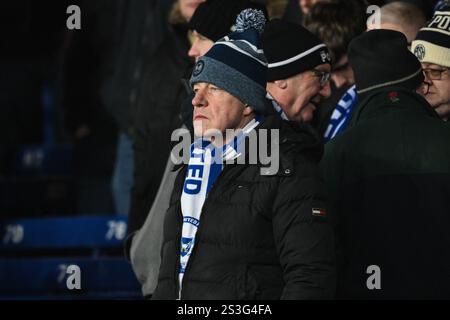 Liverpool, Großbritannien. Januar 2025. Fans von Peterborough United beim Emirates FA Cup 3. Runde Spiel Everton gegen Peterborough United im Goodison Park, Liverpool, Vereinigtes Königreich, 9. Januar 2025 (Foto: Craig Thomas/News Images) in Liverpool, Vereinigtes Königreich am 2025. (Foto: Craig Thomas/News Images/SIPA USA) Credit: SIPA USA/Alamy Live News Stockfoto