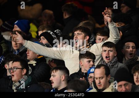 Liverpool, Großbritannien. Januar 2025. Fans von Peterborough United beim Emirates FA Cup 3. Runde Spiel Everton gegen Peterborough United im Goodison Park, Liverpool, Vereinigtes Königreich, 9. Januar 2025 (Foto: Craig Thomas/News Images) in Liverpool, Vereinigtes Königreich am 2025. (Foto: Craig Thomas/News Images/SIPA USA) Credit: SIPA USA/Alamy Live News Stockfoto