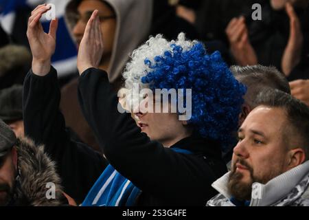 Liverpool, Großbritannien. Januar 2025. Fans von Peterborough United beim Emirates FA Cup 3. Runde Spiel Everton gegen Peterborough United im Goodison Park, Liverpool, Vereinigtes Königreich, 9. Januar 2025 (Foto: Craig Thomas/News Images) in Liverpool, Vereinigtes Königreich am 2025. (Foto: Craig Thomas/News Images/SIPA USA) Credit: SIPA USA/Alamy Live News Stockfoto