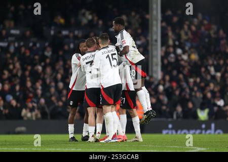 London, Großbritannien. Januar 2025. London, 9. Januar 2024: Fulham Players 3. Tor feierte Joachim Anderse aus Fulham während des 3. Runde Spiels zwischen Fulham und Watford im Craven Cottage am 9. Januar 2025 in London. (Pedro Soares/SPP) Credit: SPP Sport Press Photo. /Alamy Live News Stockfoto