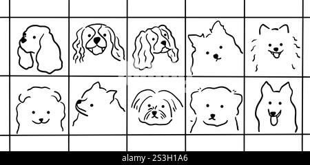 Bezauberndes Hundegesicht-Illustrationsset | Minimalistische Liniengrafik Stock Vektor