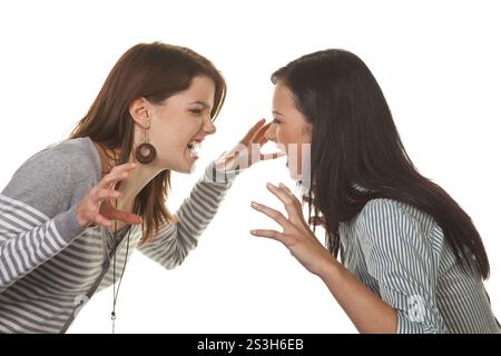 Zwei junge Frauen wurden in einem Streit geknickt und beleidigt Stockfoto