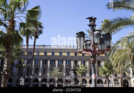 Die Placa Reial Royal Square ist ein Platz in der Barri Gotic von Barcelona, Katalonien, Spanien, Barcelona, Spanien, Europa Stockfoto