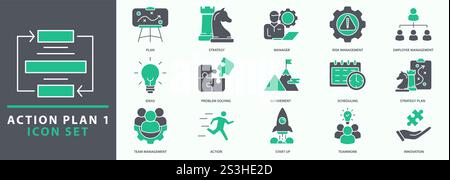 Adventure-Symbole. Adventure-Symbolsatz. Setzen Sie das Symbol des Abenteuers. Vektorabbildung. Stock Vektor