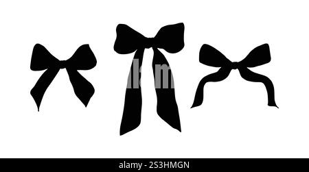 Elegante handgezeichnete Schleifenillustration im Vintage-Coquette-Stil und Silhouette. Perfekt für feminine Designs, Y2K-Ästhetik sowie Grafik- oder Digitaldesign. Stock Vektor