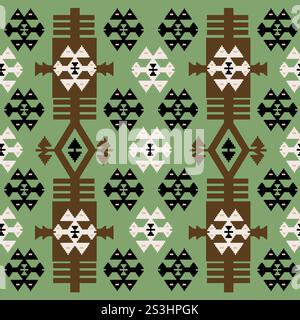 Grüner Hintergrund mit traditionellen Motiven, nahtloses ethnisches Muster Stock Vektor