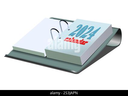 Farbige 3D-Vektordarstellung des Tischkalenders. 2024. Stock Vektor