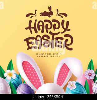 „Happy easter Greeting“-Clipart-Poster-Design. Happy easter Typografie Text in einfachem orangefarbenen Hintergrund mit Wünschen und traditionellen Dekorationselementen Stock Vektor