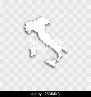 Italien hohe detaillierte Vektordarstellung der Ländersilhouette. Weiße Farbe auf transparentem Hintergrund mit fallendem Schatten. Für Bildungs-, dekorative oder informative Zwecke. Stock Vektor