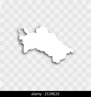 Turkmenistan hohe detaillierte Vektordarstellung der Ländersilhouette. Weiße Farbe auf transparentem Hintergrund mit fallendem Schatten. Für Bildungs-, dekorative oder informative Zwecke. Stock Vektor