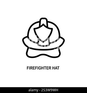 Dünner linearer Feuerwehrhut, Feuerwehrmann, Hut Umrisssymbol isoliert auf weißem Hintergrund. Stock Vektor