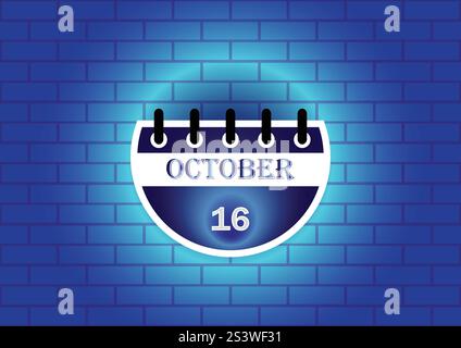 Eine stilisierte Kalenderseite mit dem 16. Oktober, digital gerendert vor blauem Hintergrund. Das Bild eignet sich ideal für Datumserinnerungen Stock Vektor