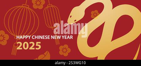 Happy chinese New Year 2025 Bannervorlage Hintergrund. Chinesische Neujahrsgrußkarte Jahr der Schlange. Stock Vektor