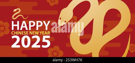 Happy chinese New Year 2025 Bannervorlage Hintergrund. Chinesische Neujahrsgrußkarte Jahr der Schlange. Stock Vektor