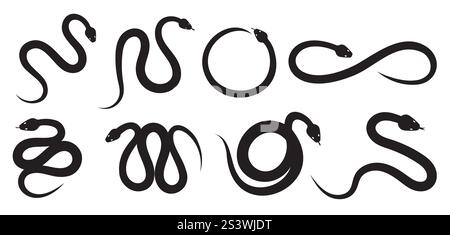 Schlangen-Silhouettenset. Schlangensymbol für chinesische Neujahrsdekoration. Stock Vektor