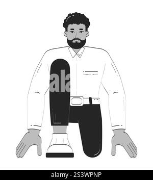 afroamerikanischer Mann Unternehmer in Runner-Startposition kritzelnd linearen Charakter Stock Vektor