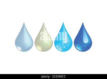 Wassertropfenform. Set mit blauen Wassertropfen. Wasser- oder Öltropfen. Flache Form isoliert auf weißem Hintergrund - Rohvektor. Stock Vektor