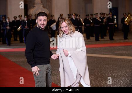 Italien, Rom, 9. Januar 2025: Der italienische Premierminister Giorgia Meloni trifft auf den ukrainischen Präsidenten Wolodymyr Zelenskyj. Foto © Stefano Carofei/Sintesi/Alamy Live News Stockfoto