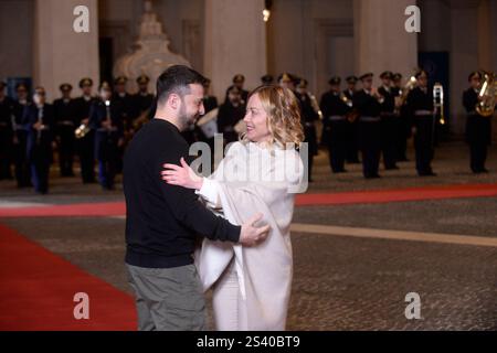 Italien, Rom, 9. Januar 2025: Der italienische Premierminister Giorgia Meloni trifft auf den ukrainischen Präsidenten Wolodymyr Zelenskyj. Foto © Stefano Carofei/Sintesi/Alamy Live News Stockfoto
