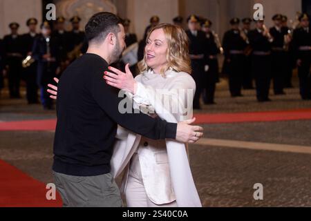 Italien, Rom, 9. Januar 2025: Der italienische Premierminister Giorgia Meloni trifft auf den ukrainischen Präsidenten Wolodymyr Zelenskyj. Foto © Stefano Carofei/Sintesi/Alamy Live News Stockfoto