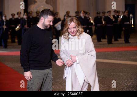 Italien, Rom, 9. Januar 2025: Der italienische Premierminister Giorgia Meloni trifft auf den ukrainischen Präsidenten Wolodymyr Zelenskyj. Foto © Stefano Carofei/Sintesi/Alamy Live News Stockfoto