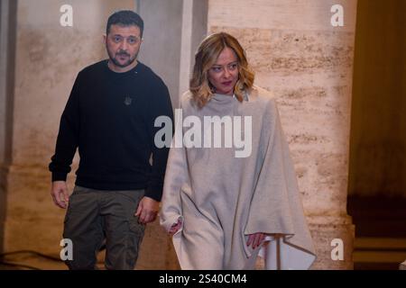Italien, Rom, 9. Januar 2025: Der italienische Premierminister Giorgia Meloni trifft auf den ukrainischen Präsidenten Wolodymyr Zelenskyj. Foto © Stefano Carofei/Sintesi/Alamy Live News Stockfoto