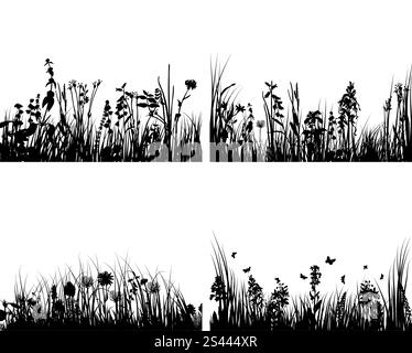 Set von vier Vektor Rasen Silhouetten Hintergründe Stock Vektor