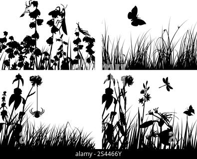 Set von vier Vektor Rasen Silhouetten Hintergründe Stock Vektor