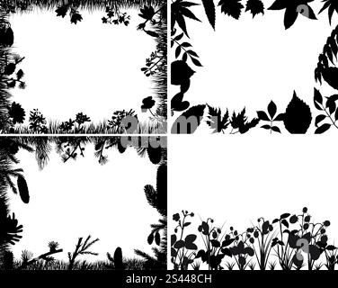 Set von vier Vektor Rasen Silhouetten Hintergründe Stock Vektor