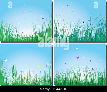 Set von vier Vektor Rasen Silhouetten Hintergründe Stock Vektor