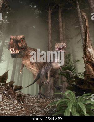 Dinosaurier im Wald. Dies ist eine 3D-Render-Abbildung Stockfoto
